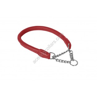Ace Rolled super SOFT Half Check Leather Dog Collar:  (Blue, Red, Tan)  ::: Stainless Steel Chain:::